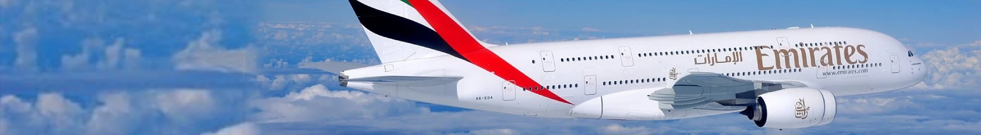 Emirates business class cabin on a flight from the UK via Dubai