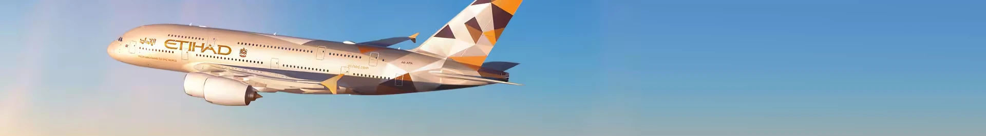 Etihad Airways business class cabin on a flight from the UK via Abu Dhabi