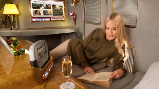 Fully flat first class bed made up for overnight travel