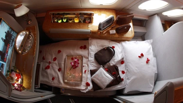 First class dining table set for onboard multi-course service