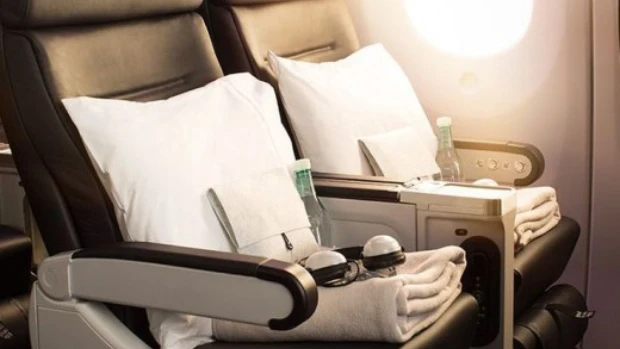 Premium economy cabin with wider seats and extended legroom on a long-haul aircraft