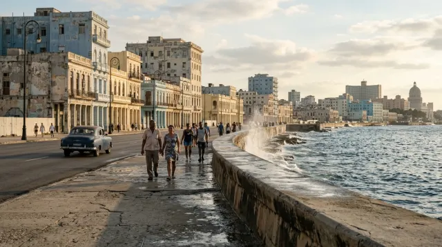 Havana Malecón seawall and waterfront buildings on the Caribbean