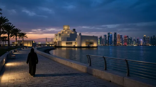 Doha Corniche with the Museum of Islamic Art and West Bay towers