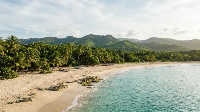 Dominican Republic tropical coastline and inland hills