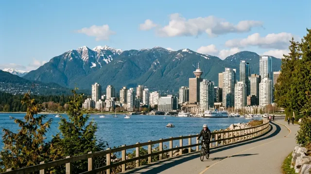 Vancouver downtown and North Shore Mountains from the seawall
